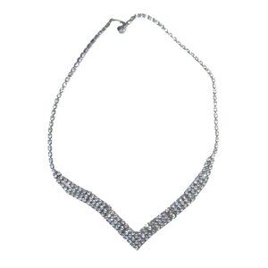 Vintage Prong Set Rhinestone V Shaped Necklace Silvertone Multi Strand 15 inch